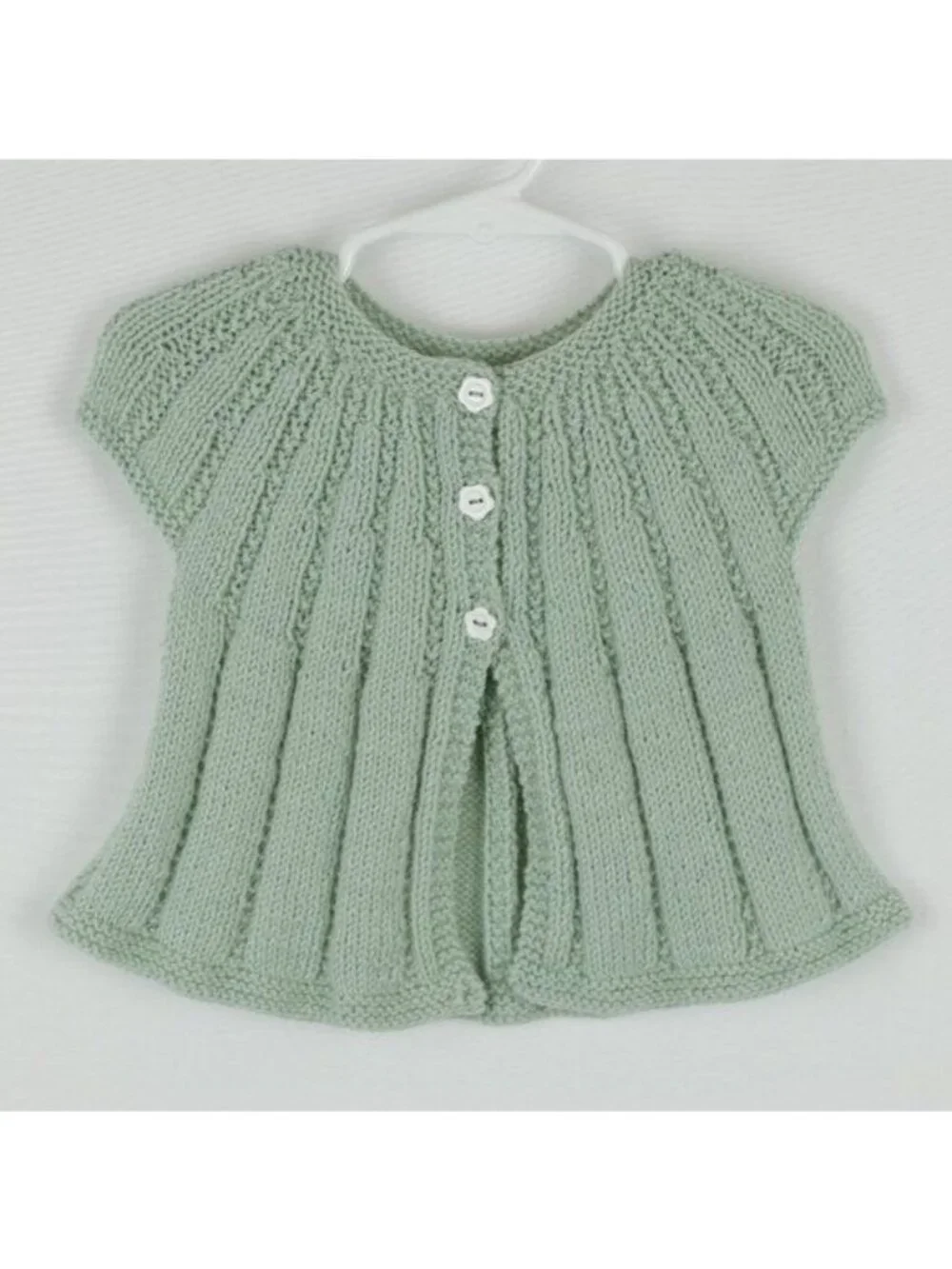 Handmade Infant Size 6-12 Months Green Ribbed Cap Sleeve Button Up Cardigan